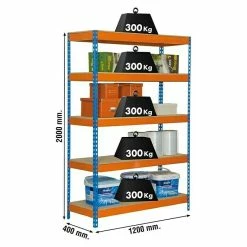 BAUHAUS Simonrack Bricoforte Metall-Schwerlastregal L X B X H: 60 X 100 X 200 Cm, Traglast: 300 Kg/Boden, Anzahl Böden: 5, Blau/Orange, Material Boden: Holz -Werkstatteinrichtung store 12 1000