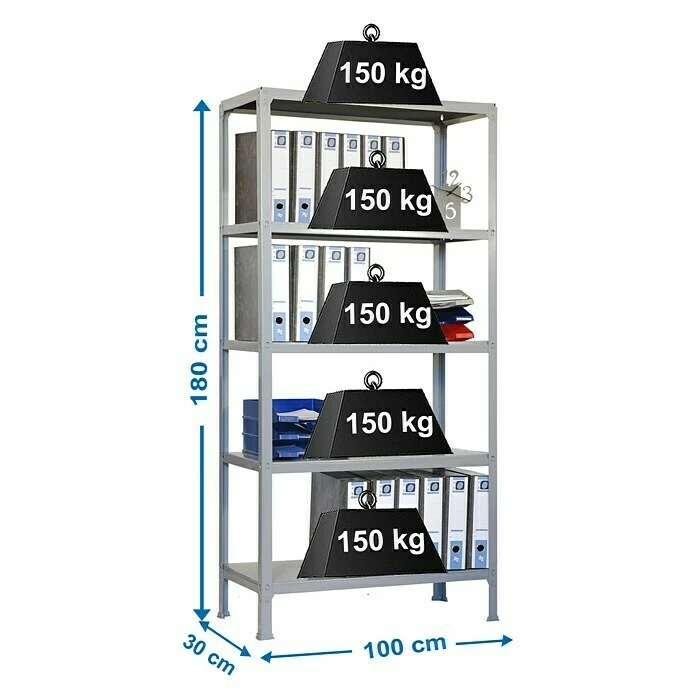 BAUHAUS Simonrack Homeclick Metallregal Plus L X B X H: 30 X 100 X 180 Cm, Traglast: 150 Kg/Boden, Anzahl Böden: 5 Stk., Stecken, Grau 3 BAUHAUS Simonrack Homeclick Metallregal Plus L X B X H: 30 X 100 X 180 Cm, Traglast: 150 Kg/Boden, Anzahl Böden: 5 Stk., Stecken, Grau – Bild 3