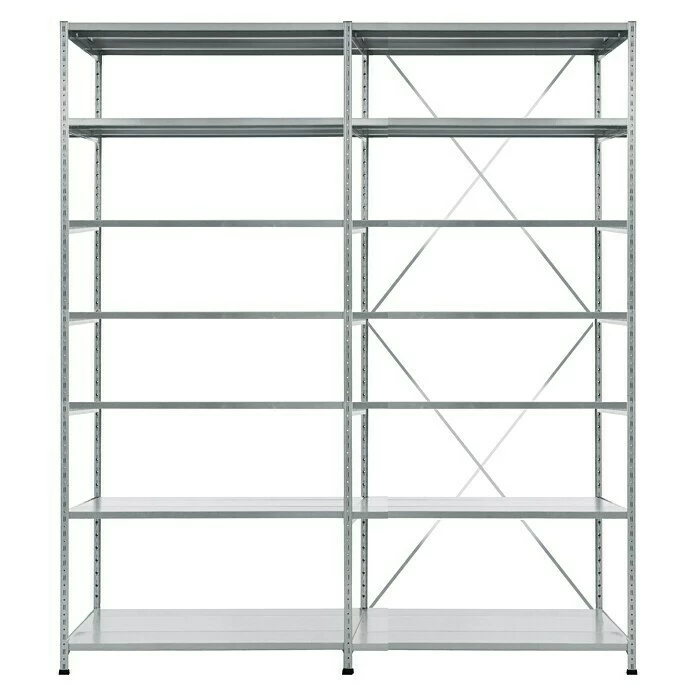 BAUHAUS Scholz Metall-Lagerregal SE Länge: 600 Mm, Breite: 2.060 Mm, Höhe: 2.640 Mm, Traglast: 200 Kg/Boden, Anzahl Böden: 7 Stk. 1 BAUHAUS Scholz Metall-Lagerregal SE Länge: 600 Mm, Breite: 2.060 Mm, Höhe: 2.640 Mm, Traglast: 200 Kg/Boden, Anzahl Böden: 7 Stk.