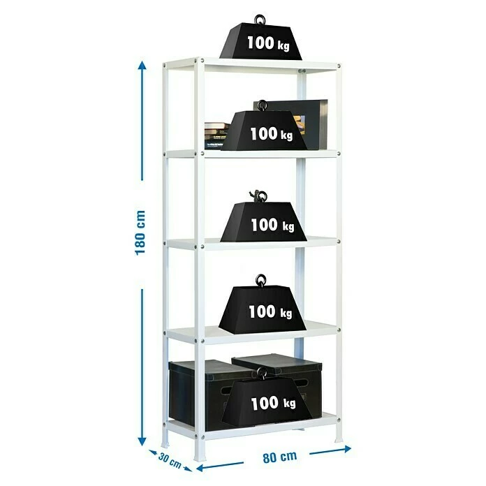 BAUHAUS Simonrack Homeclassic Metallregal L X B X H: 30 X 80 X 180 Cm, Traglast: 100 Kg/Boden, Anzahl Böden: 5 Stk., Schrauben, Weiß 3 BAUHAUS Simonrack Homeclassic Metallregal L X B X H: 30 X 80 X 180 Cm, Traglast: 100 Kg/Boden, Anzahl Böden: 5 Stk., Schrauben, Weiß – Bild 3