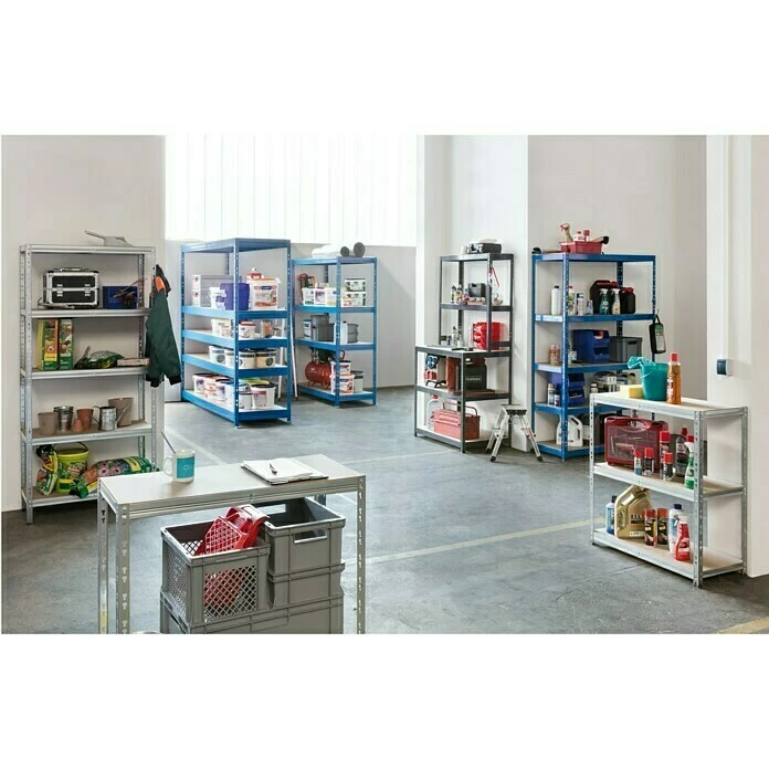 BAUHAUS Regalux Metall-Schwerlastregal Mega L X B X H: 70 X 240 X 200 Cm, Traglast: 450 Kg/Boden, Anzahl Böden: 5 Stk., Stecken, Blau 6 BAUHAUS Regalux Metall-Schwerlastregal Mega L X B X H: 70 X 240 X 200 Cm, Traglast: 450 Kg/Boden, Anzahl Böden: 5 Stk., Stecken, Blau – Bild 6