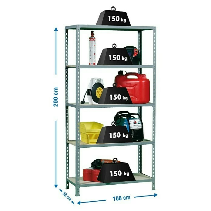 BAUHAUS Simonrack Maderclick Metallregal Plus L X B X H: 50 X 100 X 200 Cm, Traglast: 150 Kg/Boden, Anzahl Böden: 5, Stecken, Grau 3 BAUHAUS Simonrack Maderclick Metallregal Plus L X B X H: 50 X 100 X 200 Cm, Traglast: 150 Kg/Boden, Anzahl Böden: 5, Stecken, Grau – Bild 3
