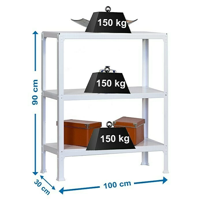 BAUHAUS Simonrack Homeclick Metallregal Plus L X B X H: 30 X 100 X 90 Cm, Traglast: 150 Kg/Boden, Anzahl Böden: 3 Stk., Stecken, Weiß 3 BAUHAUS Simonrack Homeclick Metallregal Plus L X B X H: 30 X 100 X 90 Cm, Traglast: 150 Kg/Boden, Anzahl Böden: 3 Stk., Stecken, Weiß – Bild 3