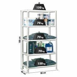 BAUHAUS Simonrack Simonclick Metallregal L X B X H: 40 X 80 X 180 Cm, Traglast: 150 Kg/Boden, Anzahl Böden: 5 Stk., Stecken, Weiß -Werkstatteinrichtung store 12 1160