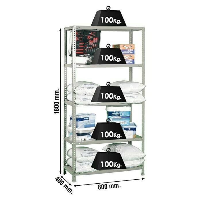 BAUHAUS Simonrack Comfort Metallregal L X B X H: 40 X 80 X 180 Cm, Traglast: 100 Kg/Boden, Anzahl Böden: 5, Schrauben, Grau 5 BAUHAUS Simonrack Comfort Metallregal L X B X H: 40 X 80 X 180 Cm, Traglast: 100 Kg/Boden, Anzahl Böden: 5, Schrauben, Grau – Bild 5