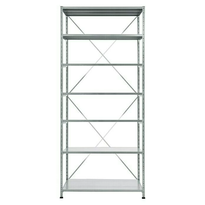 BAUHAUS Scholz Metall-Lagerregal Grundelement Länge: 200 Mm, Breite: 1.050 Mm, Höhe: 2.640 Mm, Traglast: 70 Kg/Boden, Anzahl Böden: 7 Stk. 1 BAUHAUS Scholz Metall-Lagerregal Grundelement Länge: 200 Mm, Breite: 1.050 Mm, Höhe: 2.640 Mm, Traglast: 70 Kg/Boden, Anzahl Böden: 7 Stk.