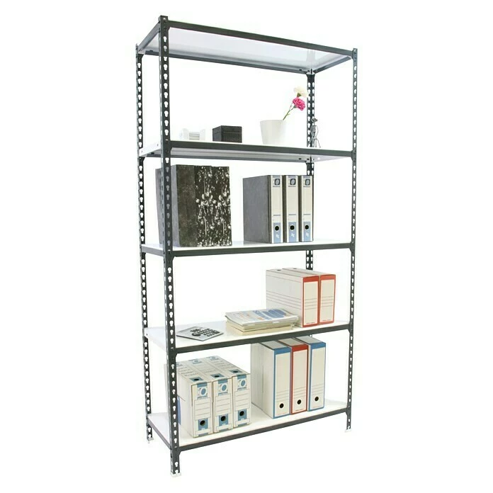 BAUHAUS Simonrack Simonclick Metallregal L X B X H: 30 X 100 X 200 Cm, Traglast: 180 Kg/Boden, Anzahl Böden: 5 Stk., Stecken, Anthrazit/Weiß 2 BAUHAUS Simonrack Simonclick Metallregal L X B X H: 30 X 100 X 200 Cm, Traglast: 180 Kg/Boden, Anzahl Böden: 5 Stk., Stecken, Anthrazit/Weiß – Bild 2