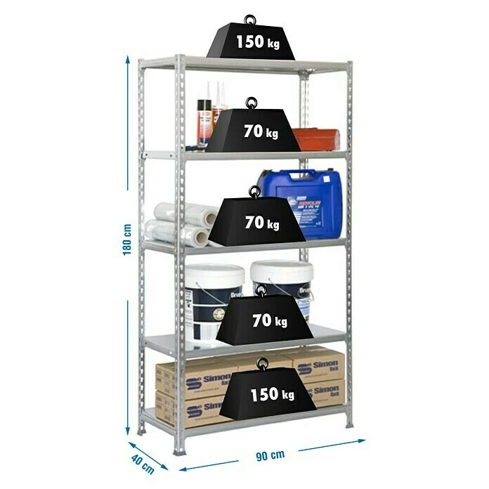 BAUHAUS Simonrack Simonclick Metallregal L X B X H: 40 X 90 X 180 Cm, Traglast: 150 Kg/Boden, Anzahl Böden: 5 Stk., Stecken, Silber 3 BAUHAUS Simonrack Simonclick Metallregal L X B X H: 40 X 90 X 180 Cm, Traglast: 150 Kg/Boden, Anzahl Böden: 5 Stk., Stecken, Silber – Bild 3