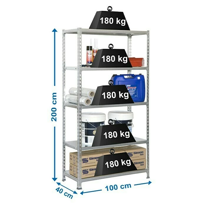 BAUHAUS Simonrack Simonclick Metallregal Plus L X B X H: 40 X 100 X 200 Cm, Traglast: 180 Kg/Boden, Anzahl Böden: 5 Stk., Stecken, Silber 3 BAUHAUS Simonrack Simonclick Metallregal Plus L X B X H: 40 X 100 X 200 Cm, Traglast: 180 Kg/Boden, Anzahl Böden: 5 Stk., Stecken, Silber – Bild 3
