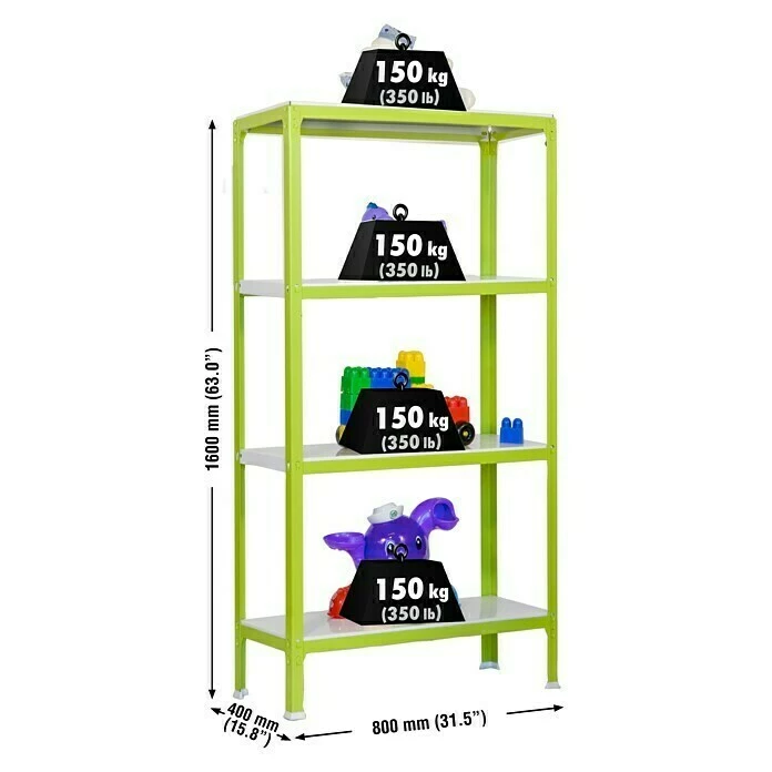 BAUHAUS Simonrack Homeclick Metallregal Mini L X B X H: 40 X 80 X 160 Cm, Traglast: 150 Kg/Boden, Anzahl Böden: 4 Stk., Grün 3 BAUHAUS Simonrack Homeclick Metallregal Mini L X B X H: 40 X 80 X 160 Cm, Traglast: 150 Kg/Boden, Anzahl Böden: 4 Stk., Grün – Bild 3