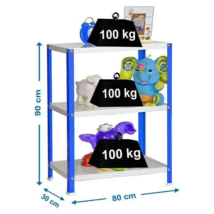 BAUHAUS Simonrack Homeclassic Metallregal L X B X H: 30 X 80 X 90 Cm, Traglast: 100 Kg/Boden, Anzahl Böden: 3 Stk., Schrauben, Blau 3 BAUHAUS Simonrack Homeclassic Metallregal L X B X H: 30 X 80 X 90 Cm, Traglast: 100 Kg/Boden, Anzahl Böden: 3 Stk., Schrauben, Blau – Bild 3