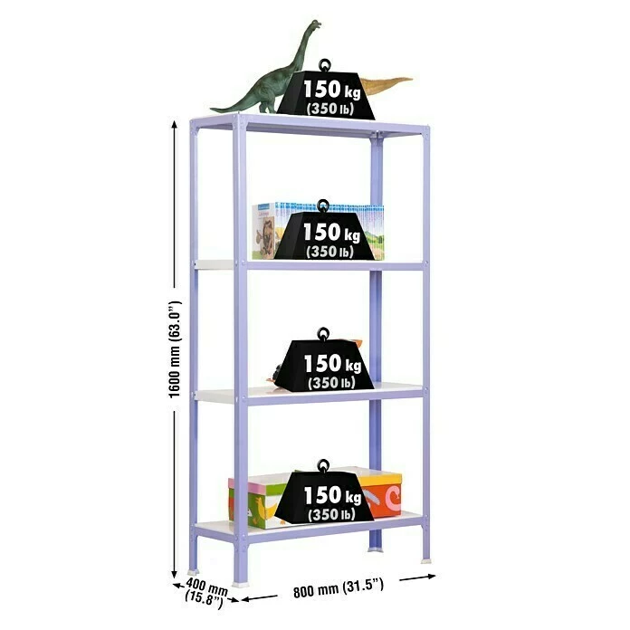 BAUHAUS Simonrack Homeclick Metallregal Mini L X B X H: 40 X 80 X 160 Cm, Traglast: 150 Kg/Boden, Anzahl Böden: 4 Stk., Lila 3 BAUHAUS Simonrack Homeclick Metallregal Mini L X B X H: 40 X 80 X 160 Cm, Traglast: 150 Kg/Boden, Anzahl Böden: 4 Stk., Lila – Bild 3