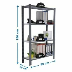 BAUHAUS Simonrack Simonoffice Aktenregal Grundelement L X B X H: 30 X 90 X 150 Cm, Traglast: 200 Kg/Boden, Anzahl Böden: 4, Grau -Werkstatteinrichtung store 12 1416