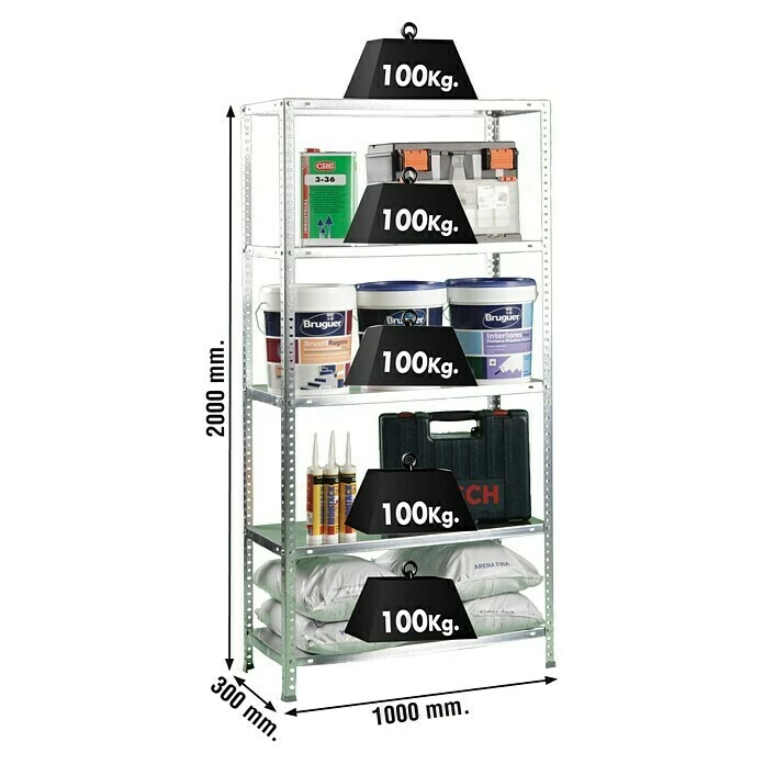 BAUHAUS Simonrack Comfort Metallregal L X B X H: 30 X 100 X 200 Cm, Traglast: 100 Kg/Boden, Anzahl Böden: 5 Stk., Schrauben, Silber 2 BAUHAUS Simonrack Comfort Metallregal L X B X H: 30 X 100 X 200 Cm, Traglast: 100 Kg/Boden, Anzahl Böden: 5 Stk., Schrauben, Silber – Bild 2