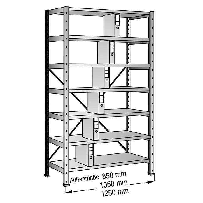 BAUHAUS Scholz Aktenregal Grundelement Länge: 1.250 Mm, Breite: 300 Mm, Höhe: 2.280 Mm, Traglast: 60 Kg/Boden, Anzahl Böden: 7 Stk. 2 BAUHAUS Scholz Aktenregal Grundelement Länge: 1.250 Mm, Breite: 300 Mm, Höhe: 2.280 Mm, Traglast: 60 Kg/Boden, Anzahl Böden: 7 Stk. – Bild 2