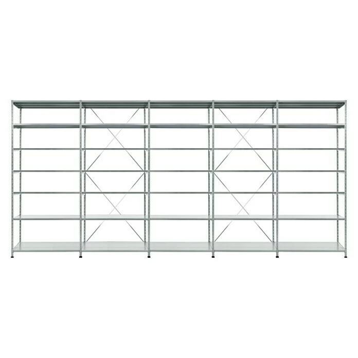 BAUHAUS Scholz Metall-Lagerregal SE Länge: 600 Mm, Breite: 5.090 Mm, Höhe: 2.640 Mm, Traglast: 200 Kg/Boden, Anzahl Böden: 7 Stk. 1 BAUHAUS Scholz Metall-Lagerregal SE Länge: 600 Mm, Breite: 5.090 Mm, Höhe: 2.640 Mm, Traglast: 200 Kg/Boden, Anzahl Böden: 7 Stk.