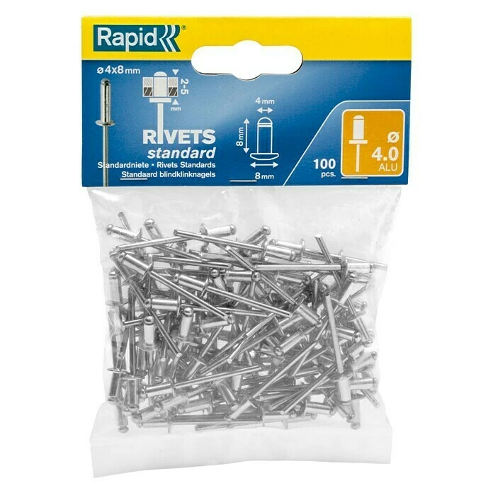 BAUHAUS Rapid Blindniete Nietlänge: 8 Mm, Nietdurchmesser: 4 Mm, 100 Stk. 1 BAUHAUS Rapid Blindniete Nietlänge: 8 Mm, Nietdurchmesser: 4 Mm, 100 Stk.