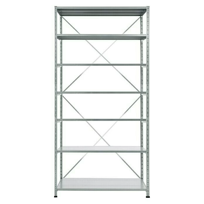 BAUHAUS Scholz Metall-Lagerregal Grundelement Länge: 500 Mm, Breite: 1.250 Mm, Höhe: 2.640 Mm, Traglast: 150 Kg/Boden, Anzahl Böden: 7 Stk. 1 BAUHAUS Scholz Metall-Lagerregal Grundelement Länge: 500 Mm, Breite: 1.250 Mm, Höhe: 2.640 Mm, Traglast: 150 Kg/Boden, Anzahl Böden: 7 Stk.