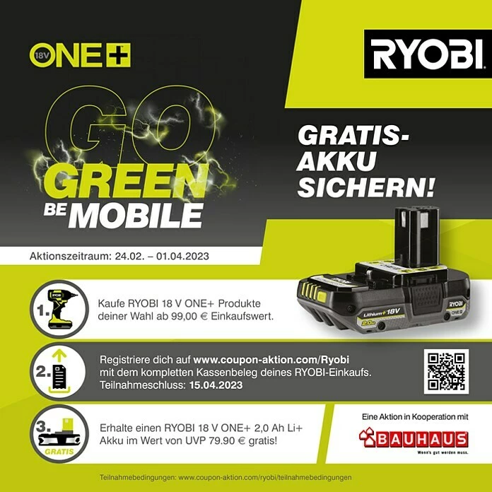 BAUHAUS Ryobi ONE+ Maschinen-Set Combo Kit R18CK4E-242S 2 Akkus, 8 -tlg. 2 BAUHAUS Ryobi ONE+ Maschinen-Set Combo Kit R18CK4E-242S 2 Akkus, 8 -tlg. – Bild 2