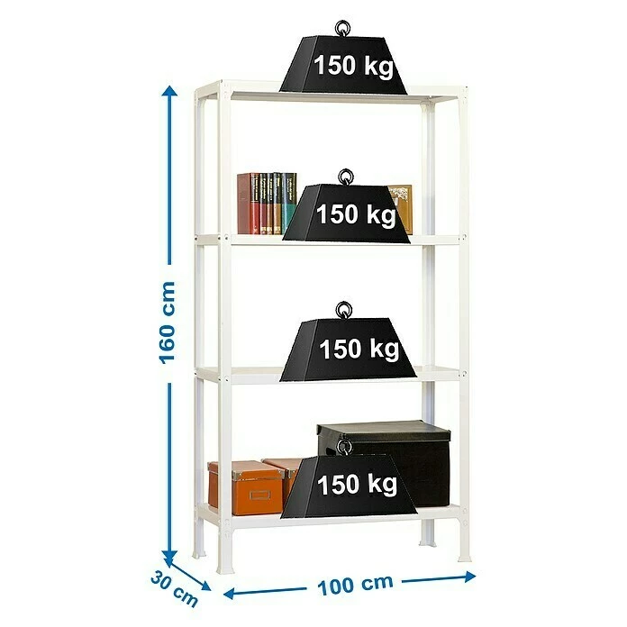 BAUHAUS Simonrack Homeclick Metallregal Plus L X B X H: 30 X 100 X 160 Cm, Traglast: 150 Kg/Boden, Anzahl Böden: 4 Stk., Stecken, Weiß 3 BAUHAUS Simonrack Homeclick Metallregal Plus L X B X H: 30 X 100 X 160 Cm, Traglast: 150 Kg/Boden, Anzahl Böden: 4 Stk., Stecken, Weiß – Bild 3