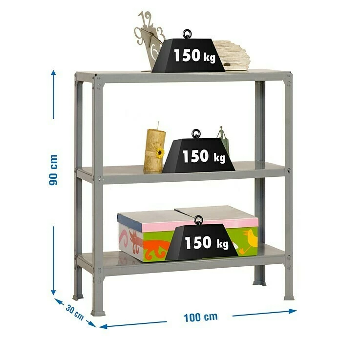 BAUHAUS Simonrack Homeclick Metallregal Plus L X B X H: 30 X 100 X 90 Cm, Traglast: 150 Kg/Boden, Anzahl Böden: 3 Stk., Stecken, Grau 3 BAUHAUS Simonrack Homeclick Metallregal Plus L X B X H: 30 X 100 X 90 Cm, Traglast: 150 Kg/Boden, Anzahl Böden: 3 Stk., Stecken, Grau – Bild 3