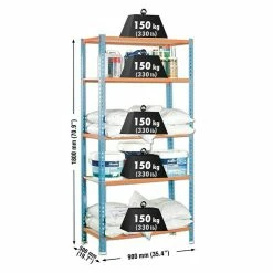 BAUHAUS Simonrack Maderclick Metallregal L X B X H: 50 X 90 X 180 Cm, Traglast: 150 Kg/Boden, Anzahl Böden: 5, Stecken, Blau/Orange -Werkstatteinrichtung store 12 283