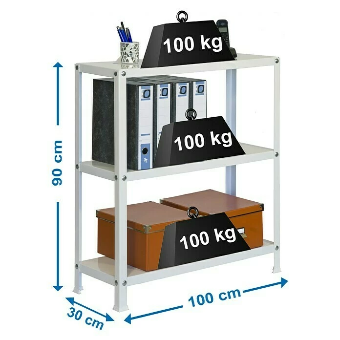 BAUHAUS Simonrack Homeclassic Metallregal L X B X H: 30 X 100 X 90 Cm, Traglast: 100 Kg/Boden, Anzahl Böden: 3 Stk., Schrauben, Weiß 2 BAUHAUS Simonrack Homeclassic Metallregal L X B X H: 30 X 100 X 90 Cm, Traglast: 100 Kg/Boden, Anzahl Böden: 3 Stk., Schrauben, Weiß – Bild 2