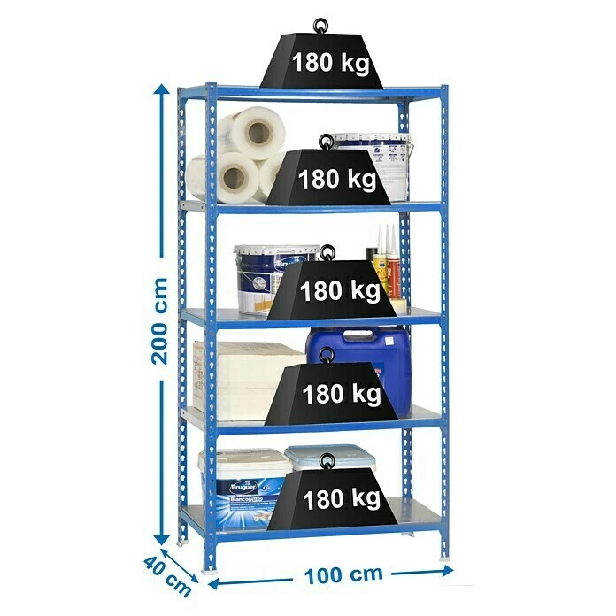 BAUHAUS Simonrack Simonclick Metallregal Plus L X B X H: 40 X 100 X 200 Cm, Traglast: 180 Kg/Boden, Anzahl Böden: 5 Stk., Stecken, Blau 5 BAUHAUS Simonrack Simonclick Metallregal Plus L X B X H: 40 X 100 X 200 Cm, Traglast: 180 Kg/Boden, Anzahl Böden: 5 Stk., Stecken, Blau – Bild 5