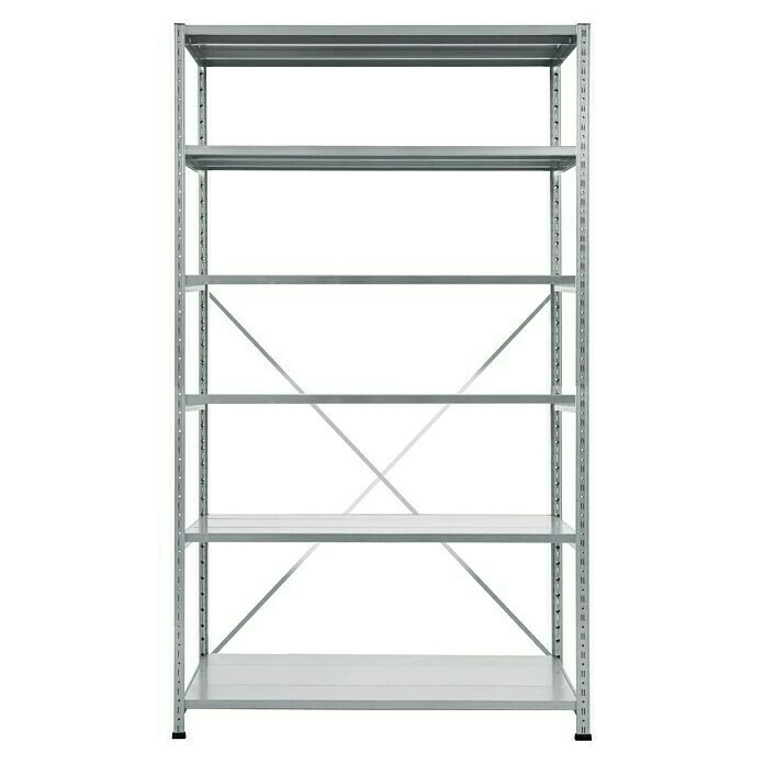 BAUHAUS Scholz Metall-Lagerregal Grundelement Länge: 800 Mm, Breite: 1.250 Mm, Höhe: 2.280 Mm, Traglast: 240 Kg/Boden, Anzahl Böden: 6 Stk. 1 BAUHAUS Scholz Metall-Lagerregal Grundelement Länge: 800 Mm, Breite: 1.250 Mm, Höhe: 2.280 Mm, Traglast: 240 Kg/Boden, Anzahl Böden: 6 Stk.