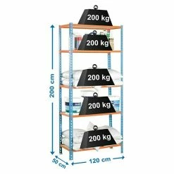 BAUHAUS Simonrack Maderclick Metallregal Mega Plus L X B X H: 50 X 120 X 200 Cm, Traglast: 200 Kg/Boden, Anzahl Böden: 5 Stk., Stecken, Blau/Orange -Werkstatteinrichtung store 12 34