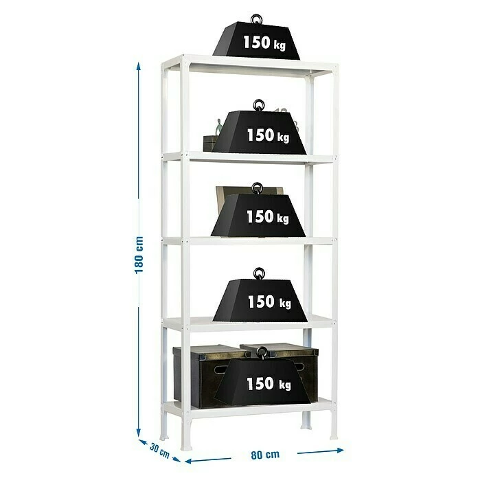 BAUHAUS Simonrack Homeclick Metallregal Mini L X B X H: 30 X 80 X 180 Cm, Traglast: 150 Kg/Boden, Anzahl Böden: 5 Stk., Weiß 2 BAUHAUS Simonrack Homeclick Metallregal Mini L X B X H: 30 X 80 X 180 Cm, Traglast: 150 Kg/Boden, Anzahl Böden: 5 Stk., Weiß – Bild 2