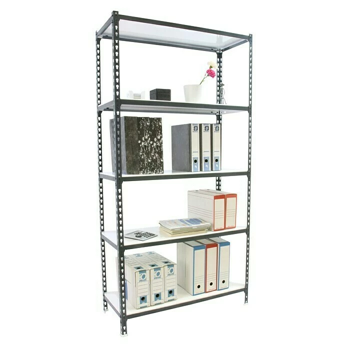 BAUHAUS Simonrack Simonclick Metallregal Mega L X B X H: 50 X 120 X 200 Cm, Traglast: 180 Kg/Boden, Anzahl Böden: 5 Stk., Stecken, Anthrazit/Weiß 2 BAUHAUS Simonrack Simonclick Metallregal Mega L X B X H: 50 X 120 X 200 Cm, Traglast: 180 Kg/Boden, Anzahl Böden: 5 Stk., Stecken, Anthrazit/Weiß – Bild 2