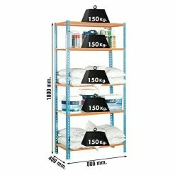 BAUHAUS Simonrack Maderclick Metallregal Mini L X B X H: 40 X 80 X 180 Cm, Traglast: 150 Kg/Boden, Anzahl Böden: 5 Stk., Blau/Orange -Werkstatteinrichtung store 12 41