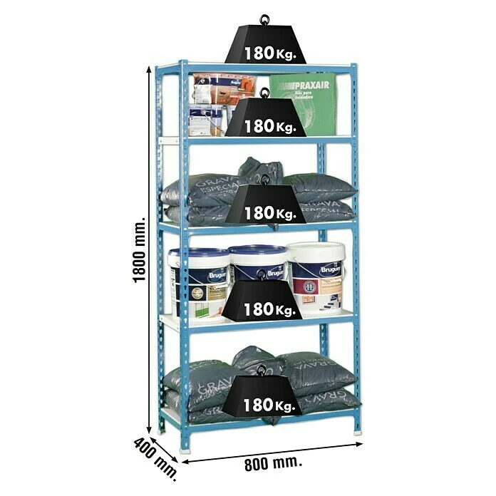 BAUHAUS Simonrack Simonclick Metallregal Mini L X B X H: 40 X 80 X 180 Cm, Traglast: 180 Kg/Boden, Anzahl Böden: 5 Stk., Stecken, Blau/Weiß 2 BAUHAUS Simonrack Simonclick Metallregal Mini L X B X H: 40 X 80 X 180 Cm, Traglast: 180 Kg/Boden, Anzahl Böden: 5 Stk., Stecken, Blau/Weiß – Bild 2