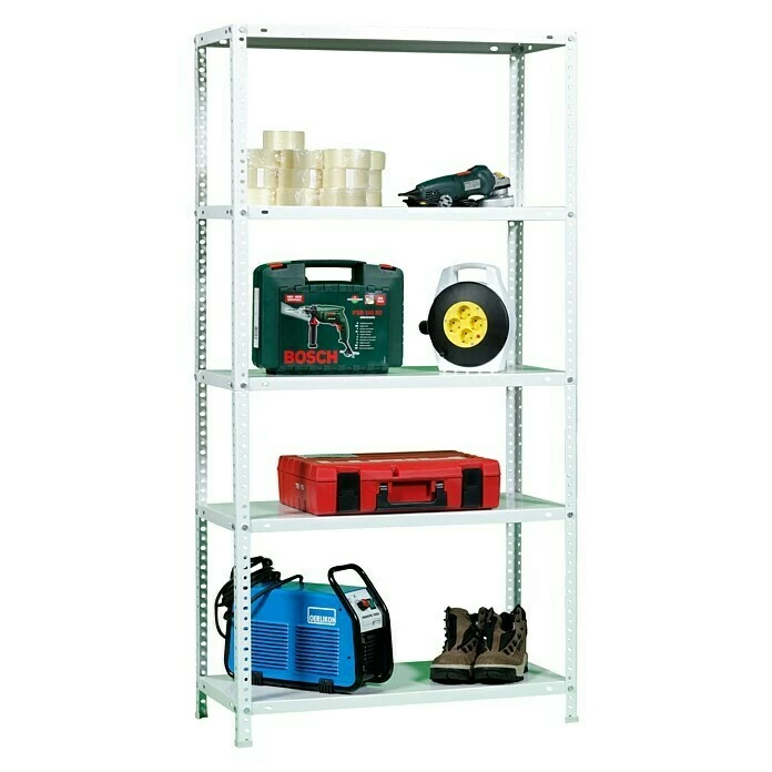 BAUHAUS Simonrack Comfort Metallregal L X B X H: 30 X 80 X 180 Cm, Traglast: 100 Kg/Boden, Anzahl Böden: 5, Schrauben, Weiß 2 BAUHAUS Simonrack Comfort Metallregal L X B X H: 30 X 80 X 180 Cm, Traglast: 100 Kg/Boden, Anzahl Böden: 5, Schrauben, Weiß – Bild 2