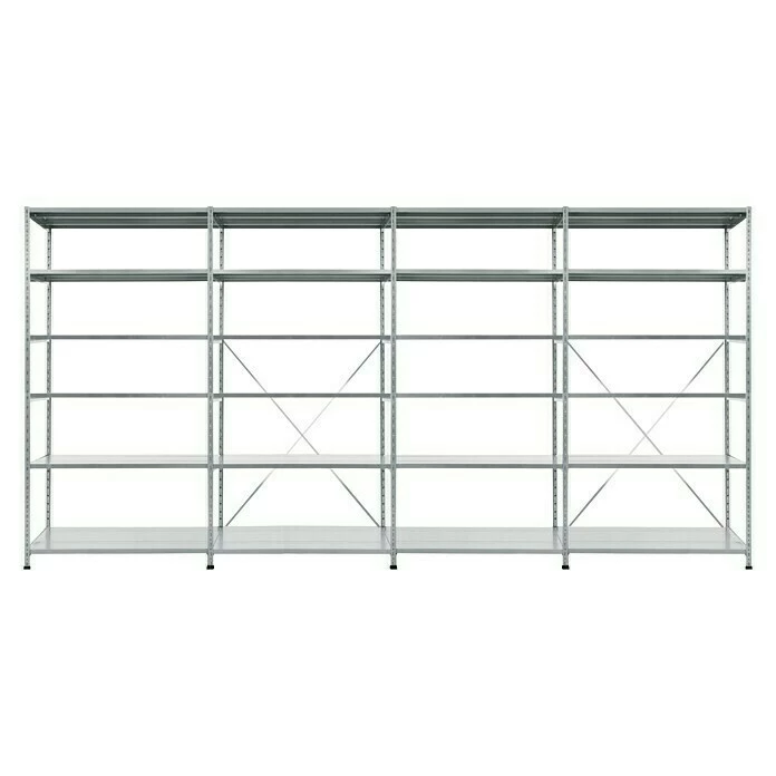 BAUHAUS Scholz Metall-Lagerregal SE Länge: 500 Mm, Breite: 4.080 Mm, Höhe: 2.280 Mm, Traglast: 170 Kg/Boden, Anzahl Böden: 6 Stk. 1 BAUHAUS Scholz Metall-Lagerregal SE Länge: 500 Mm, Breite: 4.080 Mm, Höhe: 2.280 Mm, Traglast: 170 Kg/Boden, Anzahl Böden: 6 Stk.