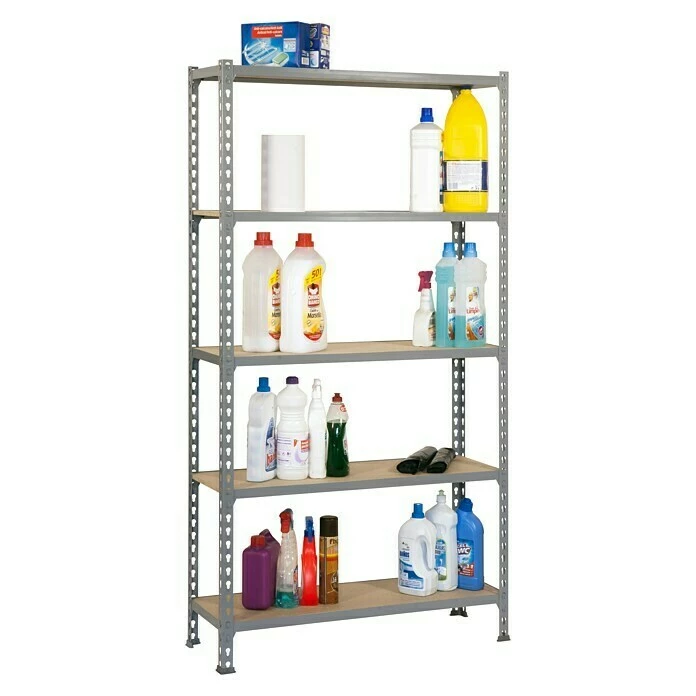 BAUHAUS Simonrack Maderclick Metallregal L X B X H: 40 X 90 X 180 Cm, Traglast: 150 Kg/Boden, Anzahl Böden: 5, Stecken, Grau 2 BAUHAUS Simonrack Maderclick Metallregal L X B X H: 40 X 90 X 180 Cm, Traglast: 150 Kg/Boden, Anzahl Böden: 5, Stecken, Grau – Bild 2