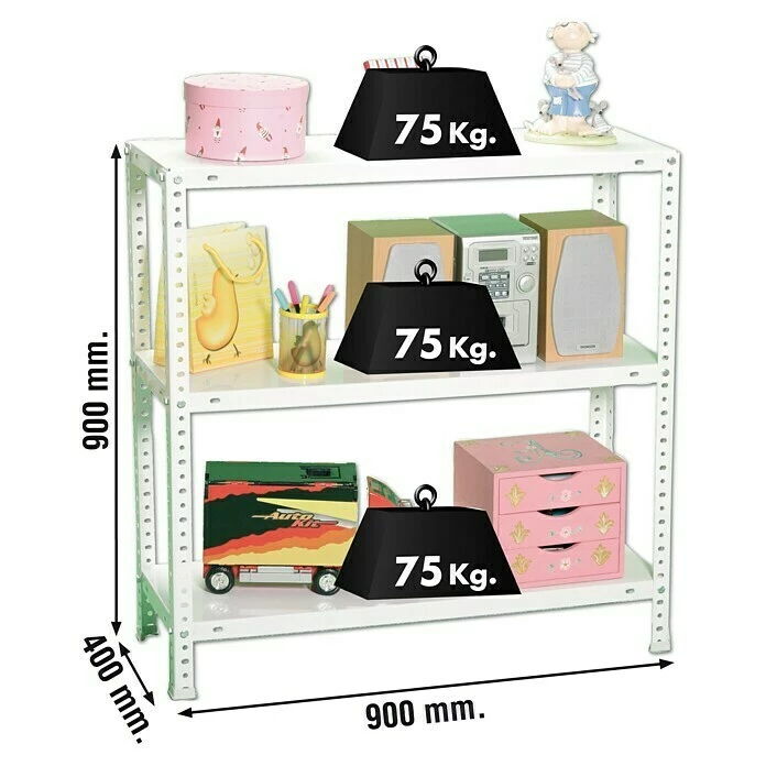 BAUHAUS Simonrack Simonclassic Metallregal Advantage L X B X H: 40 X 90 X 90 Cm, Traglast: 75 Kg/Boden, Anzahl Böden: 3 Stk., Schrauben, Weiß 3 BAUHAUS Simonrack Simonclassic Metallregal Advantage L X B X H: 40 X 90 X 90 Cm, Traglast: 75 Kg/Boden, Anzahl Böden: 3 Stk., Schrauben, Weiß – Bild 3