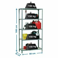 BAUHAUS Simonrack Maderclick Metallregal Mini L X B X H: 40 X 80 X 180 Cm, Traglast: 150 Kg/Boden, Anzahl Böden: 5 Stk., Grau -Werkstatteinrichtung store 12 64