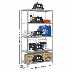 BAUHAUS Simonrack Simonclick Metallregal L X B X H: 50 X 90 X 180 Cm, Traglast: 180 Kg/Boden, Anzahl Böden: 5 Stk., Stecken, Silber -Werkstatteinrichtung store 12 643