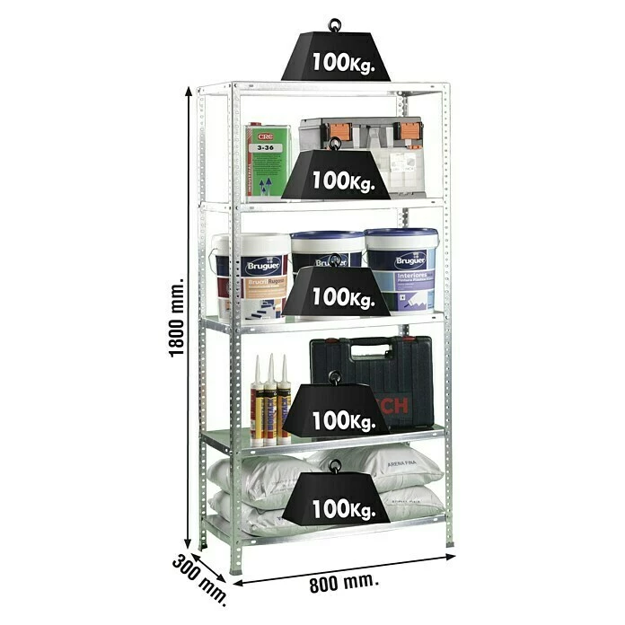 BAUHAUS Simonrack Comfort Metallregal L X B X H: 30 X 80 X 180 Cm, Traglast: 100 Kg/Boden, Anzahl Böden: 5, Schrauben, Silber 2 BAUHAUS Simonrack Comfort Metallregal L X B X H: 30 X 80 X 180 Cm, Traglast: 100 Kg/Boden, Anzahl Böden: 5, Schrauben, Silber – Bild 2