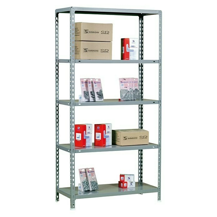 BAUHAUS Simonrack Simonclick Metallregal L X B X H: 30 X 80 X 180 Cm, Traglast: 150 Kg/Boden, Anzahl Böden: 5 Stk., Stecken, Grau 2 BAUHAUS Simonrack Simonclick Metallregal L X B X H: 30 X 80 X 180 Cm, Traglast: 150 Kg/Boden, Anzahl Böden: 5 Stk., Stecken, Grau – Bild 2