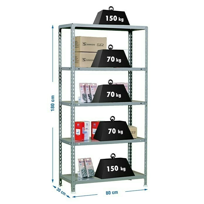 BAUHAUS Simonrack Simonclick Metallregal L X B X H: 30 X 80 X 180 Cm, Traglast: 150 Kg/Boden, Anzahl Böden: 5 Stk., Stecken, Grau 3 BAUHAUS Simonrack Simonclick Metallregal L X B X H: 30 X 80 X 180 Cm, Traglast: 150 Kg/Boden, Anzahl Böden: 5 Stk., Stecken, Grau – Bild 3