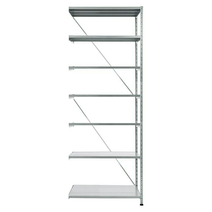 BAUHAUS Scholz Metall-Lagerregal Anbauelement Länge: 1.000 Mm, Breite: 810 Mm, Höhe: 2.640 Mm, Traglast: 360 Kg/Boden, Anzahl Böden: 7 Stk. 1 BAUHAUS Scholz Metall-Lagerregal Anbauelement Länge: 1.000 Mm, Breite: 810 Mm, Höhe: 2.640 Mm, Traglast: 360 Kg/Boden, Anzahl Böden: 7 Stk.