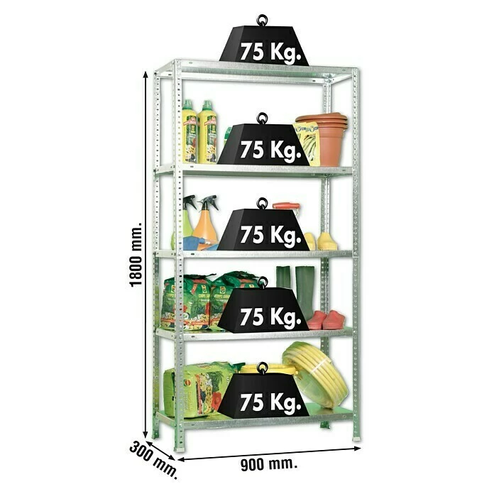 BAUHAUS Simonrack Simonclassic Metallregal Advantage L X B X H: 30 X 90 X 180 Cm, Traglast: 75 Kg/Boden, Anzahl Böden: 5 Stk., Schrauben, Silber 2 BAUHAUS Simonrack Simonclassic Metallregal Advantage L X B X H: 30 X 90 X 180 Cm, Traglast: 75 Kg/Boden, Anzahl Böden: 5 Stk., Schrauben, Silber – Bild 2