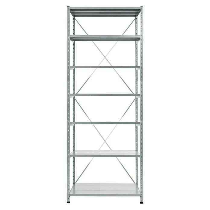 BAUHAUS Scholz Metall-Lagerregal Grundelement Länge: 600 Mm, Breite: 850 Mm, Höhe: 2.640 Mm, Traglast: 260 Kg/Boden, Anzahl Böden: 7 Stk. 1 BAUHAUS Scholz Metall-Lagerregal Grundelement Länge: 600 Mm, Breite: 850 Mm, Höhe: 2.640 Mm, Traglast: 260 Kg/Boden, Anzahl Böden: 7 Stk.