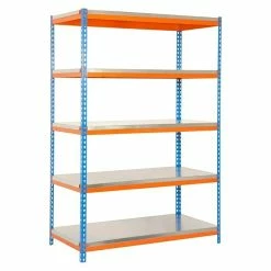BAUHAUS Simonrack Bricoforte Metall-Schwerlastregal L X B X H: 45 X 120 X 200 Cm, Traglast: 300 Kg/Boden, Anzahl Böden: 5, Blau/Orange, Material Boden: Metall