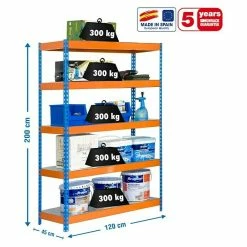 BAUHAUS Simonrack Bricoforte Metall-Schwerlastregal L X B X H: 45 X 120 X 200 Cm, Traglast: 300 Kg/Boden, Anzahl Böden: 5, Blau/Orange, Material Boden: Metall -Werkstatteinrichtung store 12 773