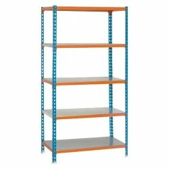 BAUHAUS Simonrack Simonclick Metallregal L X B X H: 40 X 90 X 180 Cm, Traglast: 180 Kg/Boden, Anzahl Böden: 5 Stk., Stecken, Blau/Orange