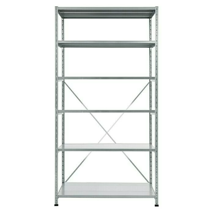 BAUHAUS Scholz Metall-Lagerregal Grundelement Länge: 600 Mm, Breite: 1.050 Mm, Höhe: 2.280 Mm, Traglast: 200 Kg/Boden, Anzahl Böden: 6 Stk. 1 BAUHAUS Scholz Metall-Lagerregal Grundelement Länge: 600 Mm, Breite: 1.050 Mm, Höhe: 2.280 Mm, Traglast: 200 Kg/Boden, Anzahl Böden: 6 Stk.